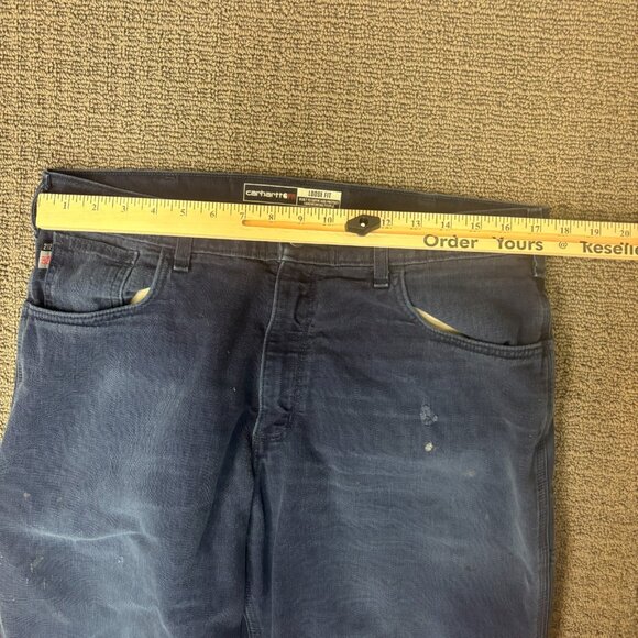 Carhartt FR Jeasn Pants 34X29  Loose Fit Mid Rise Faded Blue Trashed Distressed - Picture 4 of 9